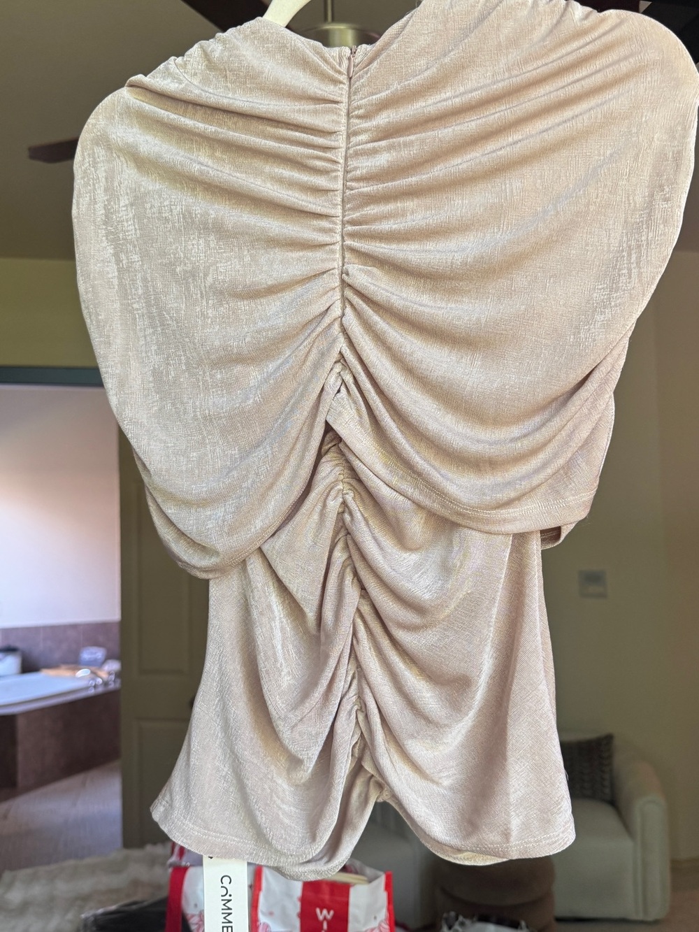 Ruched Short Sleeve Top in Taupe - Picture 6 of 10